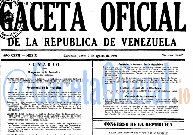 Gaceta Oficial 34527 del 9 Agosto 1990