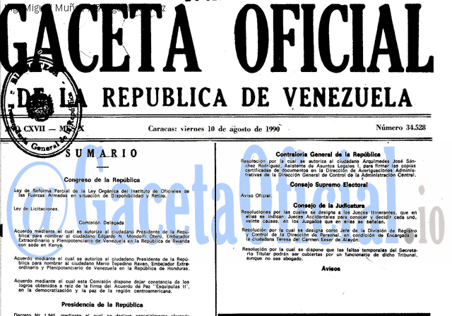 Gaceta Oficial 34528 del 10 Agosto 1990