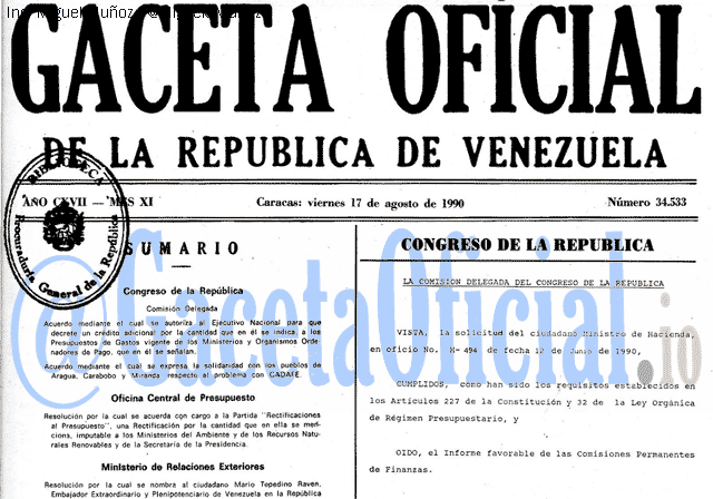Gaceta Oficial 34533 del 17 Agosto 1990