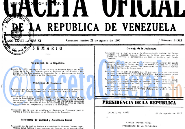 Gaceta Oficial 34535 del 21 Agosto 1990
