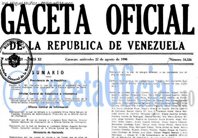 Gaceta Oficial 34536 del 22 Agosto 1990