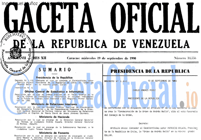 Gaceta Oficial 34556 del 19 Septiembre 1990