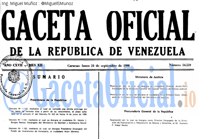 Gaceta Oficial 34559 del 24 Septiembre 1990