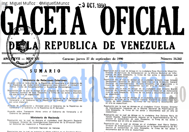 Gaceta Oficial 34562 del 27 Septiembre 1990