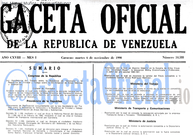 Gaceta Oficial 34588 del 6 Noviembre 1990