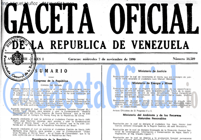 Gaceta Oficial 34589 del 7 Noviembre 1990