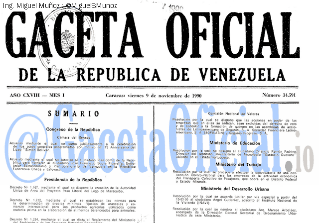 Gaceta Oficial 34591 del 9 Noviembre 1990