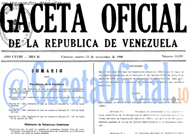 Gaceta Oficial 34593 del 13 Noviembre 1990