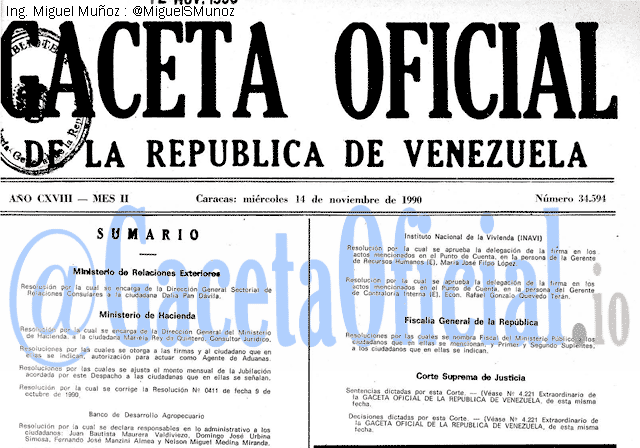 Gaceta Oficial 34594 del 14 Noviembre 1990