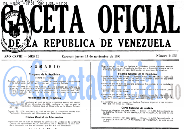 Gaceta Oficial 34595 del 15 Noviembre 1990