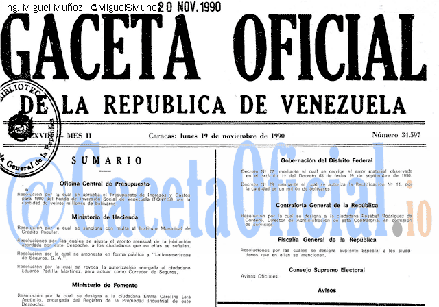 Gaceta Oficial 34597 del 19 Noviembre 1990