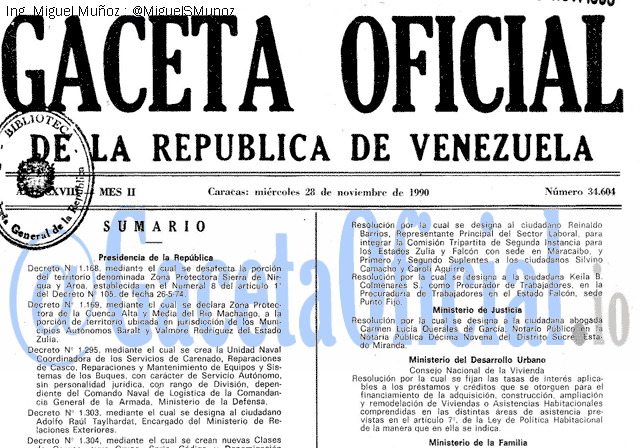 Gaceta Oficial 34604 del 28 Noviembre 1990