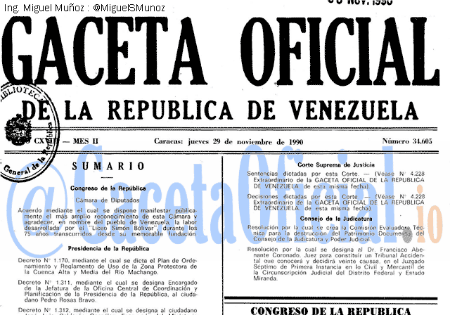 Gaceta Oficial 34605 del 29 Noviembre 1990