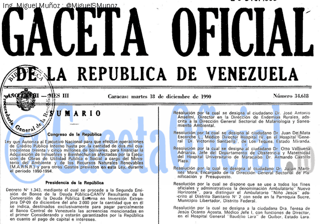 Gaceta Oficial 34618 del 18 Diciembre 1990