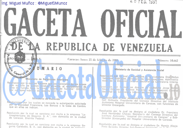 Gaceta Oficial 34662 del 25 Febrero 1991