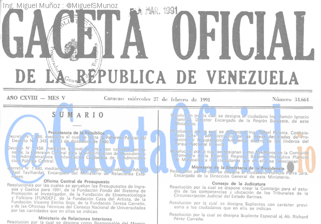 Gaceta Oficial 34664 del 27 Febrero 1991