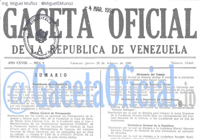 Gaceta Oficial 34665 del 28 Febrero 1991