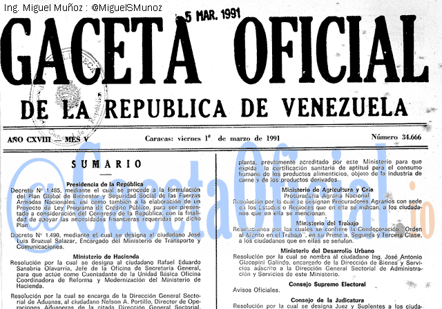 Gaceta Oficial 34666 del 1 Marzo 1991