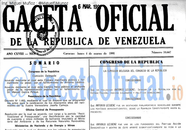 Gaceta Oficial 34667 del 4 Marzo 1991