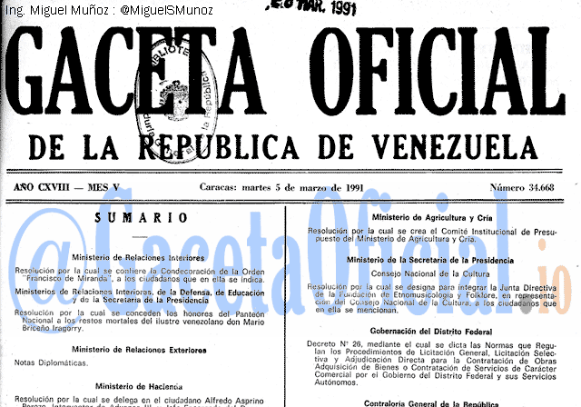 Gaceta Oficial 34668 del 5 Marzo 1991