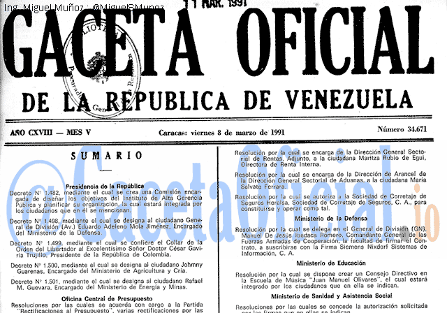 Gaceta Oficial 34671 del 8 Marzo 1991