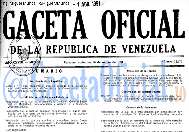 Gaceta Oficial 34679 del 20 Marzo 1991
