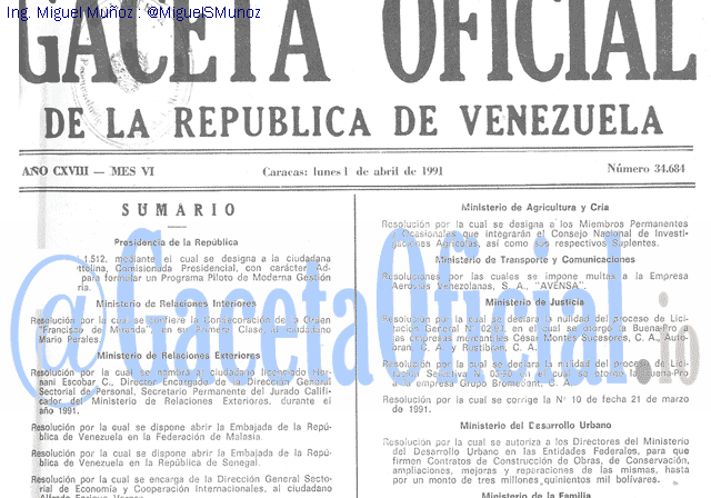 Gaceta Oficial 34684 del 1 Abril 1991