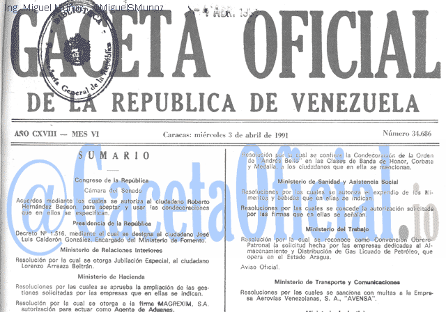 Gaceta Oficial 34686 del 3 Abril 1991