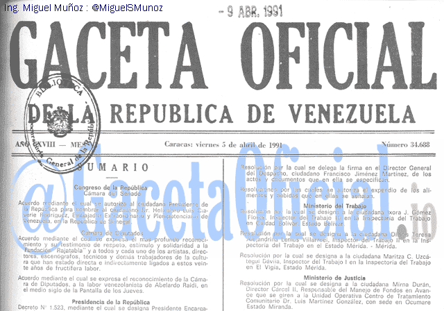 Gaceta Oficial 34688 del 5 Abril 1991