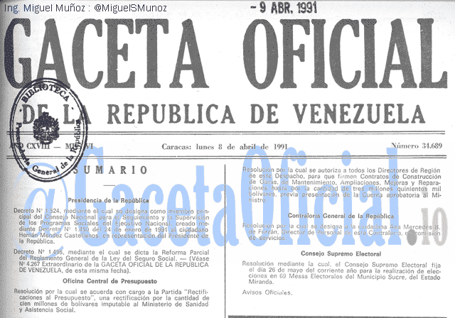 Gaceta Oficial 34689 del 8 Abril 1991