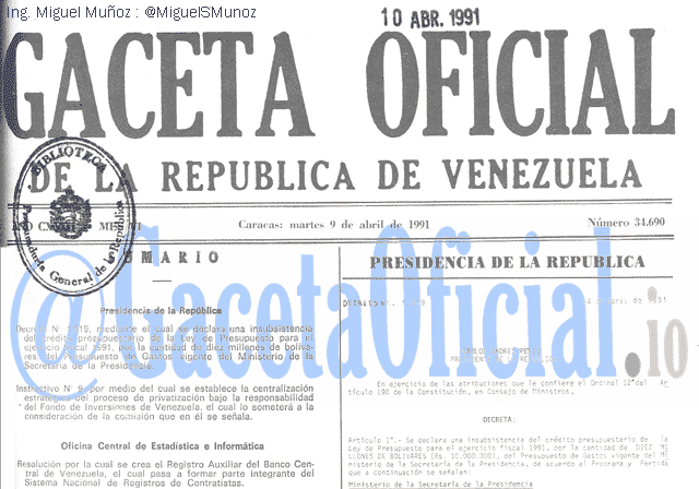 Gaceta Oficial 34690 del 9 Abril 1991
