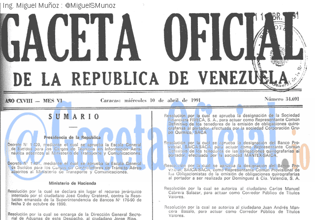 Gaceta Oficial 34691 del 10 Abril 1991