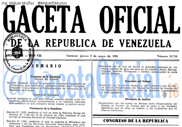 Gaceta Oficial 34710 del 9 Mayo 1991