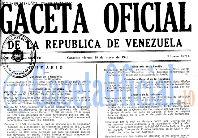 Gaceta Oficial 34711 del 10 Mayo 1991