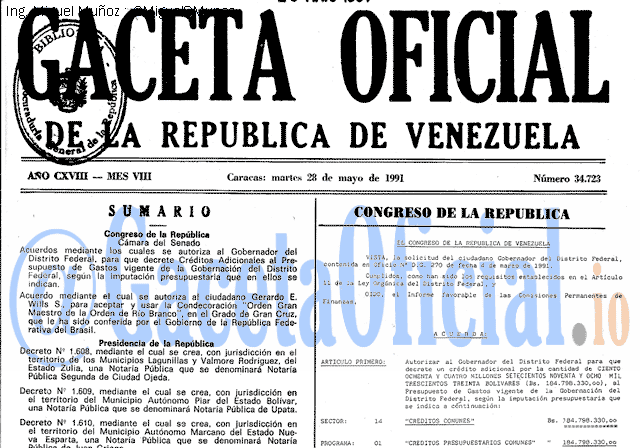 Gaceta Oficial 34723 del 28 Mayo 1991