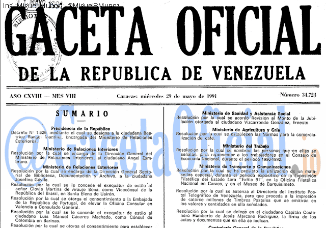 Gaceta Oficial 34724 del 29 Mayo 1991