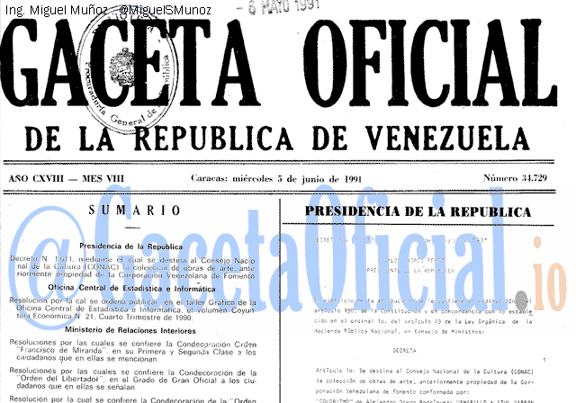Gaceta Oficial 34729 del 5 Junio 1991