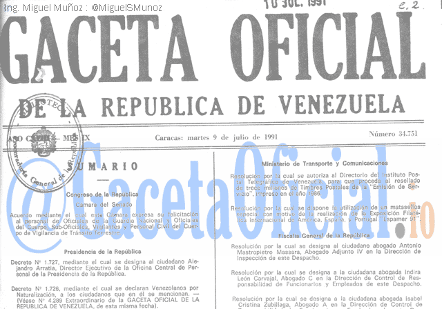 Gaceta Oficial 34751 del 9 Julio 1991