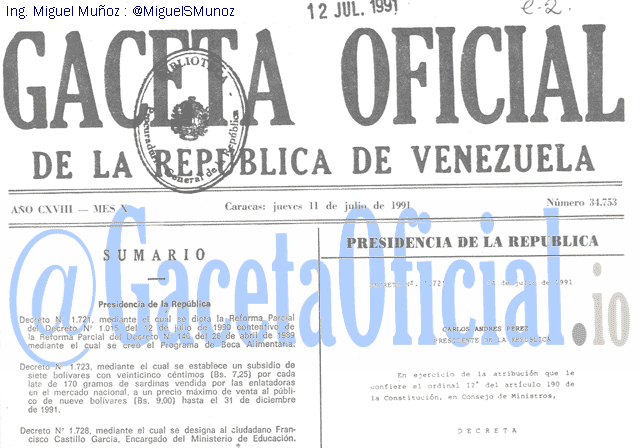 Gaceta Oficial 34753 del 11 Julio 1991