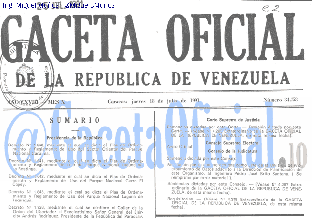 Gaceta Oficial 34758 del 18 Julio 1991