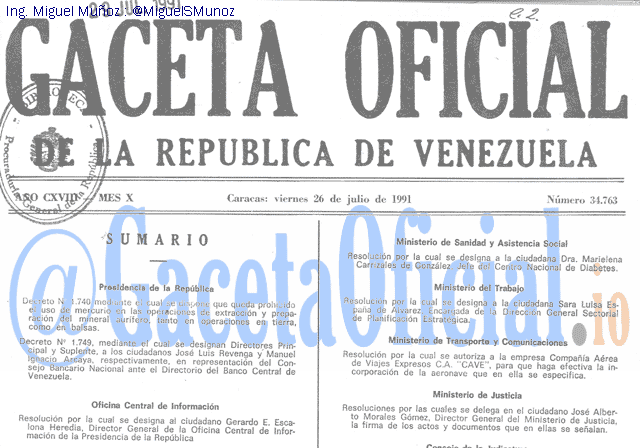 Gaceta Oficial 34763 del 26 Julio 1991
