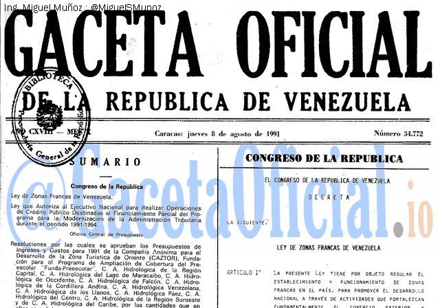 Gaceta Oficial 34772 del 8 Agosto 1991