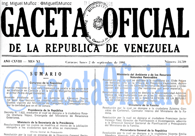 Gaceta Oficial 34789 del 2 Septiembre 1991