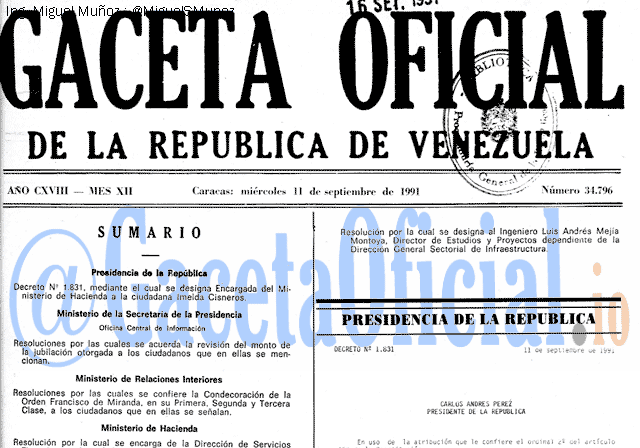 Gaceta Oficial 34796 del 11 Septiembre 1991