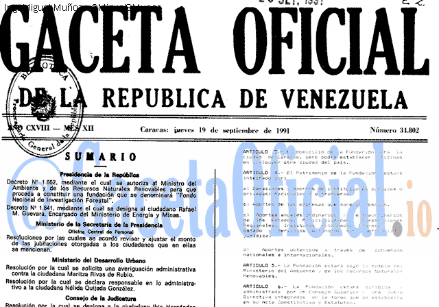 Gaceta Oficial 34802 del 19 Septiembre 1991