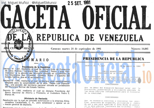 Gaceta Oficial 34805 del 24 Septiembre 1991