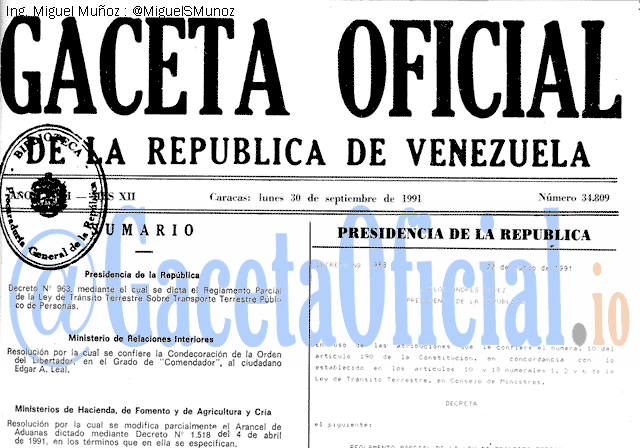 Gaceta Oficial 34809 del 30 Septiembre 1991