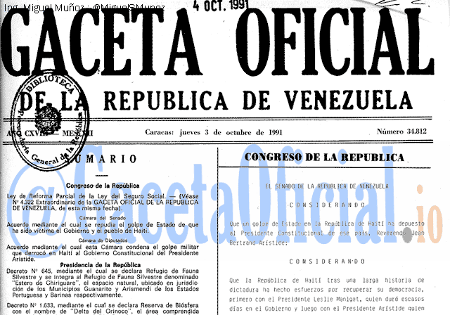 Gaceta Oficial 34812 del 3 Octubre 1991