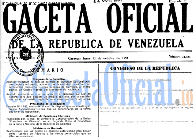 Gaceta Oficial 34824 del 21 Octubre 1991