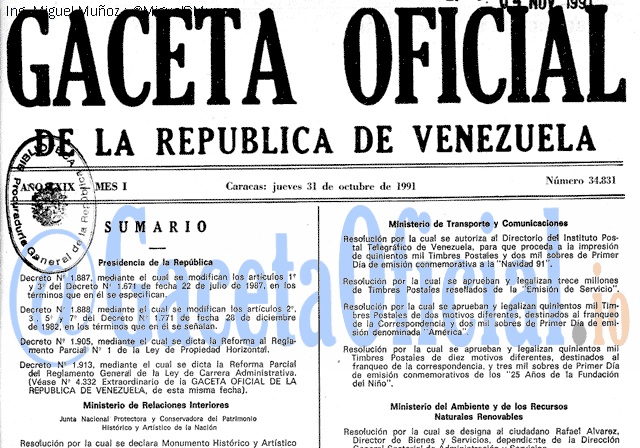 Gaceta Oficial 34831 del 31 Octubre 1991